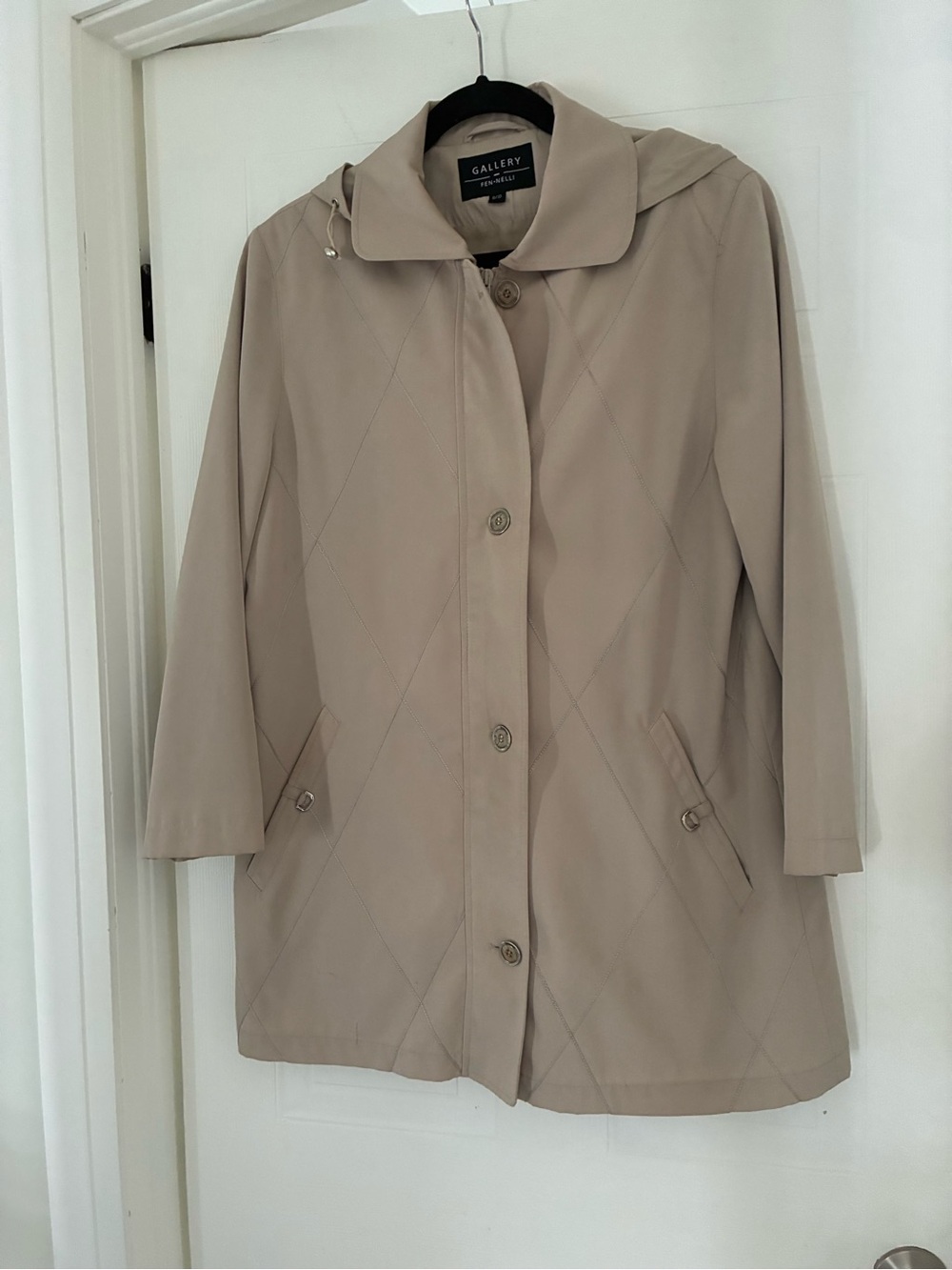 Gallery Beige Hooded Diamond-Quilt Trench Coat